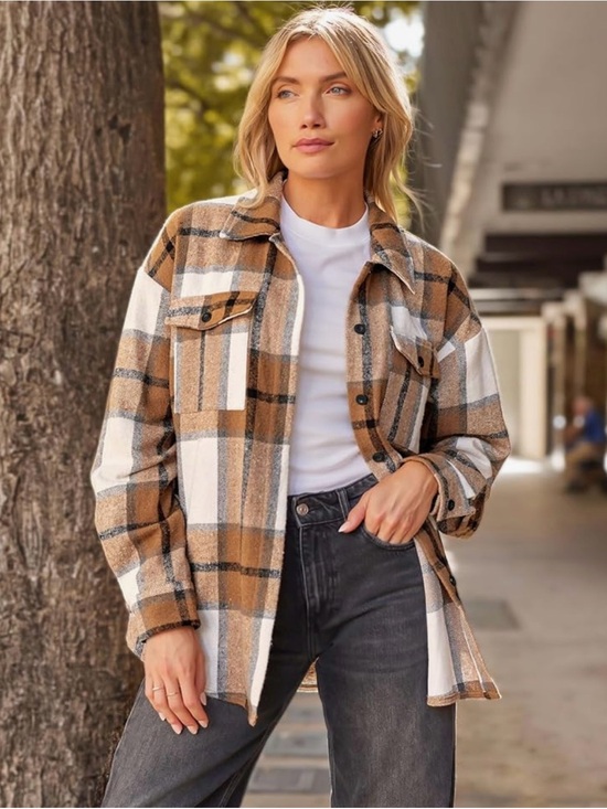 Automet Tops - Brown Plaid Button Up Flannel Shacket Shirt Jacket Western Cowgirl Size XL 16-18